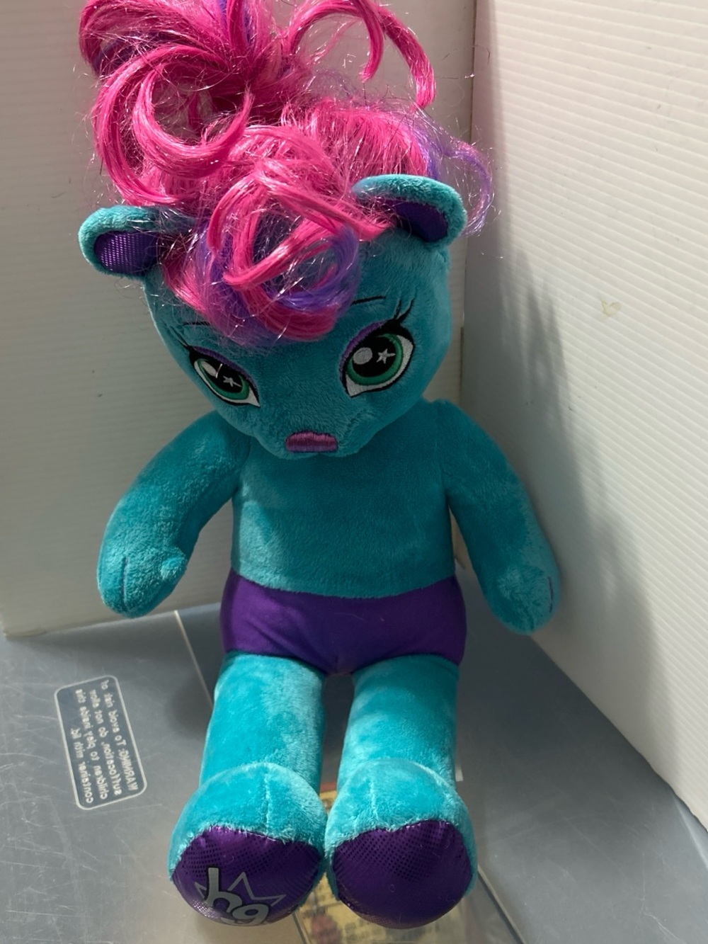 Build-A-Bear Teal Plush Doll with Pink and Purple Hair